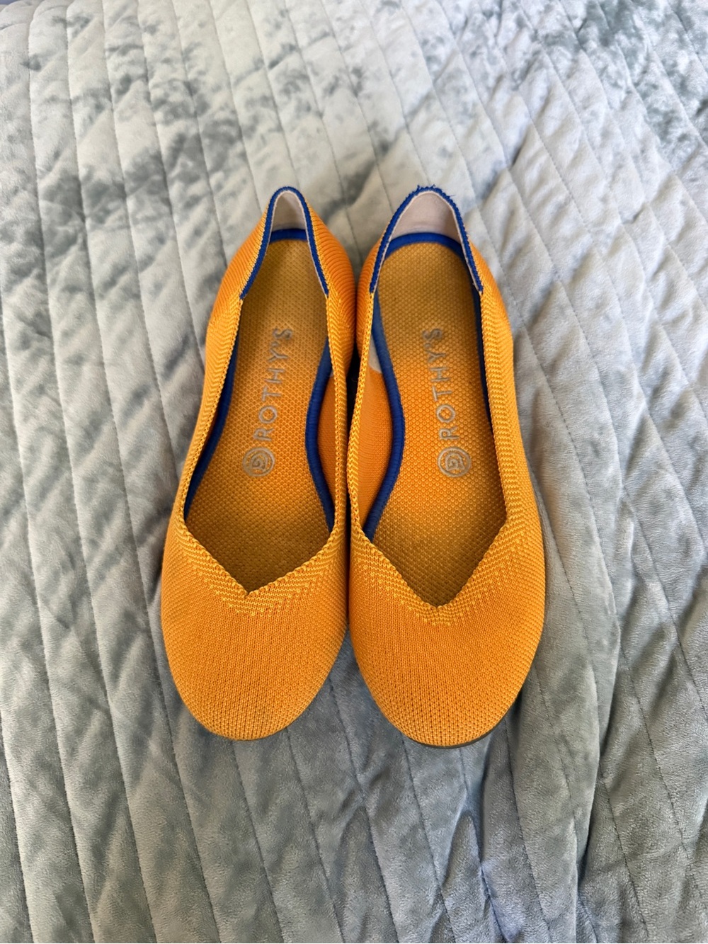 Rothy's Orange Knit Flats with Blue Trim